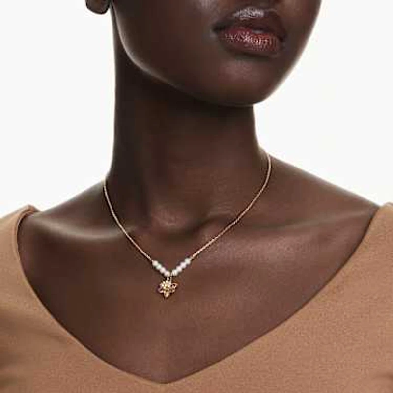Idyllia pendant, Crystal pearl, Mixed cuts, Flower, Multicoloured, Gold-tone plated by SWAROVSKI