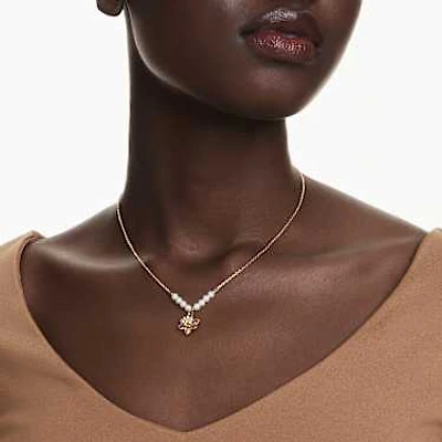Idyllia pendant, Crystal pearl, Mixed cuts, Flower, Multicoloured, Gold-tone plated by SWAROVSKI