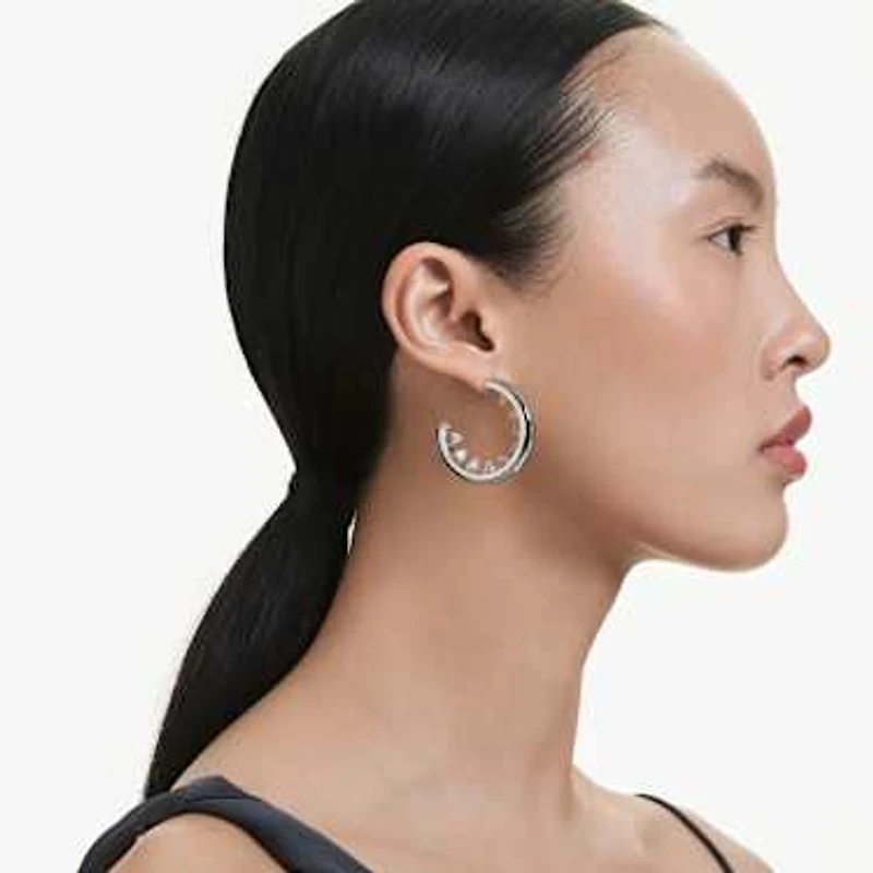 Sublima hoop earrings, White, Rhodium plated by SWAROVSKI