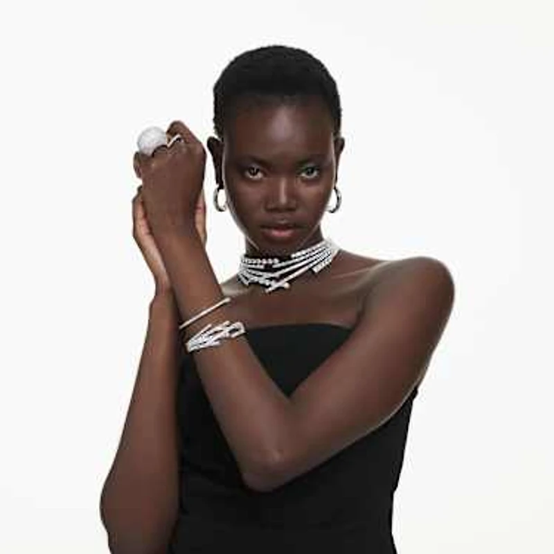 Sublima hoop earrings, White, Rhodium plated by SWAROVSKI