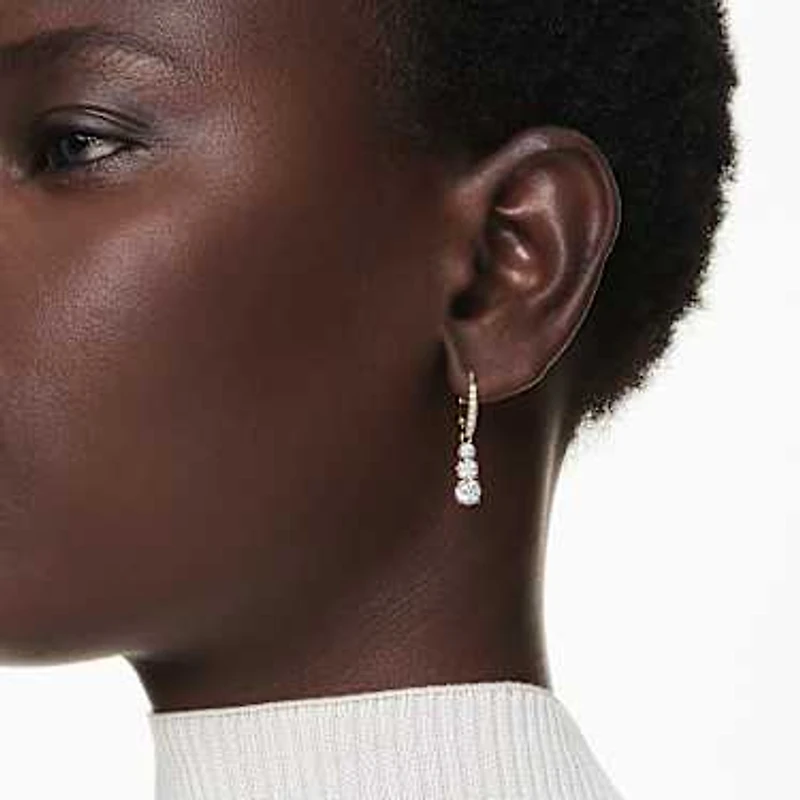 Stilla Attract hoop earrings, Round cut, White, Gold-tone plated by SWAROVSKI