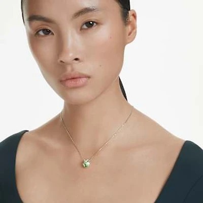 Bella V pendant, Round cut, Green, Rhodium plated by SWAROVSKI