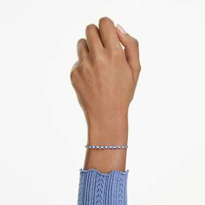 Matrix Tennis bracelet, Mixed round cuts, Blue, Rhodium plated by SWAROVSKI