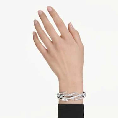 Matrix bangle, Mixed cuts, White, Rhodium plated by SWAROVSKI