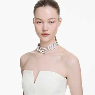 Matrix choker, Mixed cuts, White, Rhodium plated by SWAROVSKI