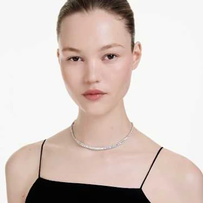 Matrix necklace, Baguette cut, White, Rhodium plated by SWAROVSKI
