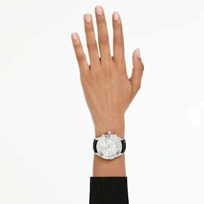 Dextera tachymetre watch, Swiss Made, Leather strap, Silver Tone, Stainless steel by SWAROVSKI