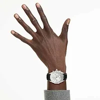 Dextera tachymetre watch, Swiss Made, Leather strap, Silver Tone, Stainless steel by SWAROVSKI