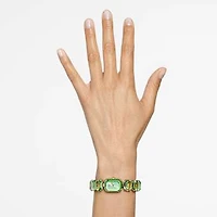 Watch, Octagon cut bracelet, Green, Champagne gold-tone finish by SWAROVSKI