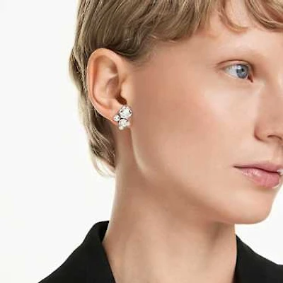 Constella stud earrings, Round cut, White, Rhodium plated by SWAROVSKI