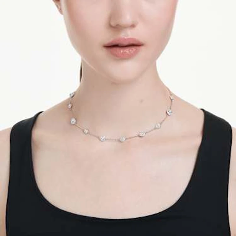 Una Angelic necklace, Round cut, Double sided motifs, White, Rhodium plated by SWAROVSKI