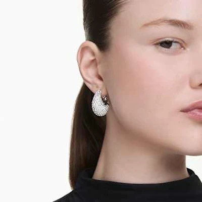 Sublima earrings, Larges, White, Rhodium plated by SWAROVSKI