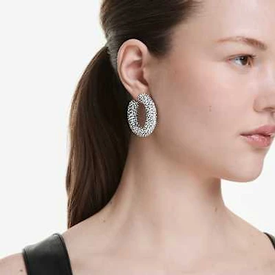 Sublima hoop earrings, Mixed round cuts, White, Rhodium plated by SWAROVSKI