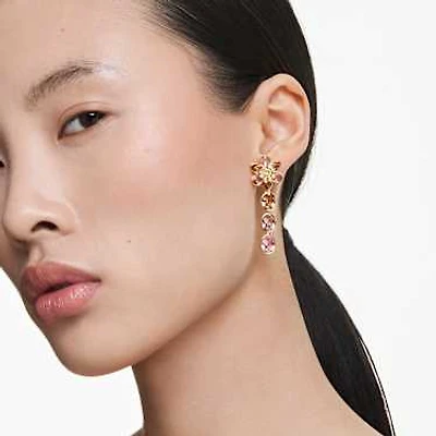 Idyllia drop earrings, Mixed cuts, Flower, Multicolored, Gold-tone plated by SWAROVSKI
