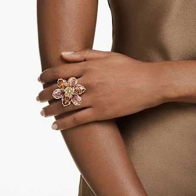 Idyllia motif ring, Mixed cuts, Flower, Multicolored, Gold-tone plated by SWAROVSKI
