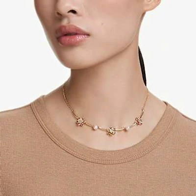 Idyllia necklace, Crystal pearl, Mixed cuts, Flower, Multicoloured, Gold-tone plated by SWAROVSKI