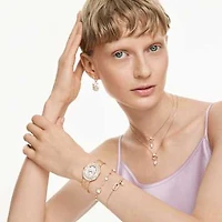 Swan drop earrings, Pavé, Swan, Pink by SWAROVSKI