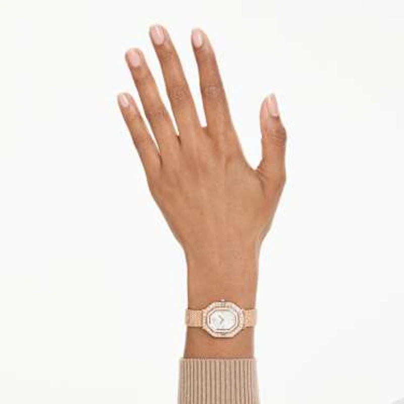 Matrix octagon watch, Metal bracelet, Rose gold tone, Rose gold-tone finish by SWAROVSKI