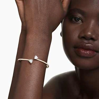 Mesmera Attract bangle, Heart, White, Gold-tone plated by SWAROVSKI