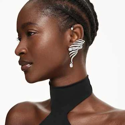The Vienna Collection ear cuffs, Feather, Large, White, Ruthenium plated by SWAROVSKI