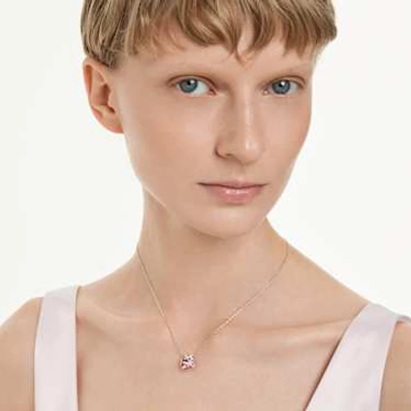 Bella V pendant, Round cut, Pink, Rhodium plated by SWAROVSKI