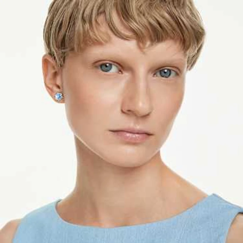 Magic stud earrings, Snowflake, Blue, Rhodium plated by SWAROVSKI