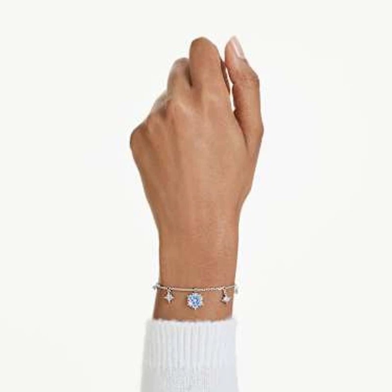 Magic bracelet, Snowflake, Blue, Rhodium plated by SWAROVSKI