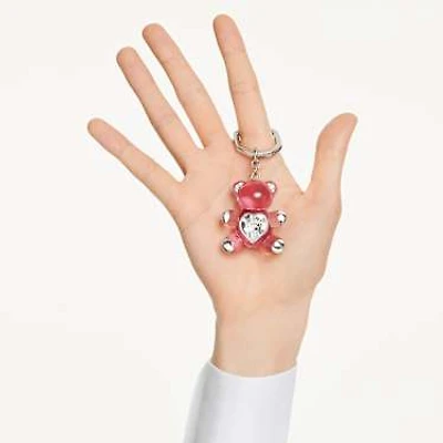 Teddy key ring, Bear, Pink, Rhodium plated by SWAROVSKI