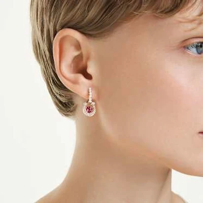 Symbolica drop earrings, Crystal pearl, Round cut, Pavé, Horseshoe, Red, Rose gold-tone plated by SWAROVSKI