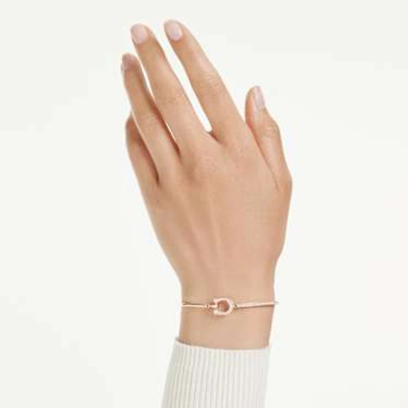 Symbolica bangle, Pavé, Horseshoe, White, Rose gold-tone plated by SWAROVSKI