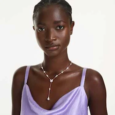 Symbolica Y necklace, Crystal pearl, Pavé, Horseshoe, White, Rose gold-tone plated by SWAROVSKI