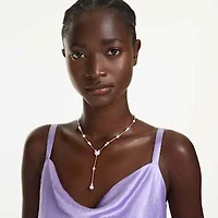 Symbolica Y necklace, Crystal pearl, Pavé, Horseshoe, White, Rose gold-tone plated by SWAROVSKI