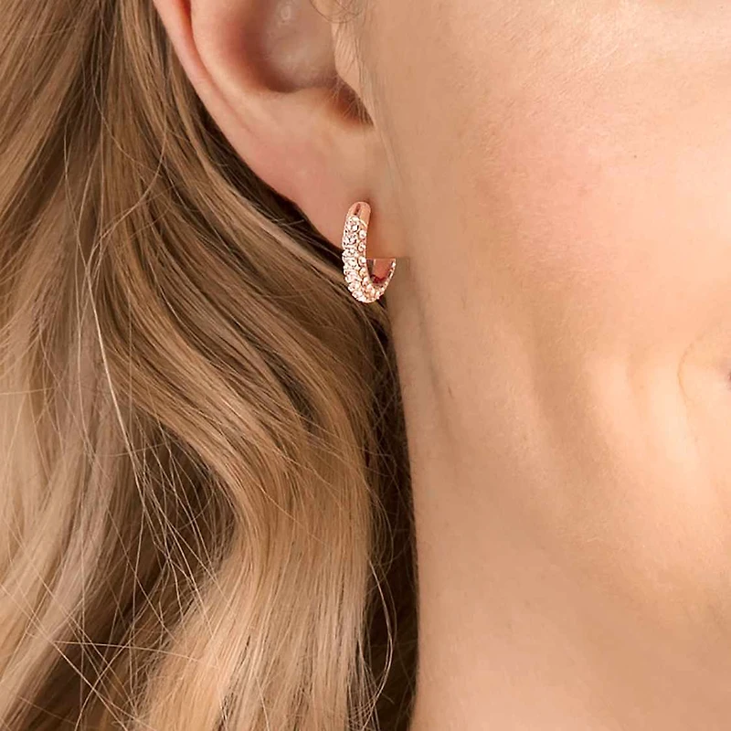 Dextera hoop earrings, Pavé, Small, White, Rose gold-tone plated by SWAROVSKI