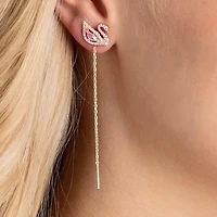 Swan drop earrings, Swan, Pink, Rose gold-tone plated by SWAROVSKI