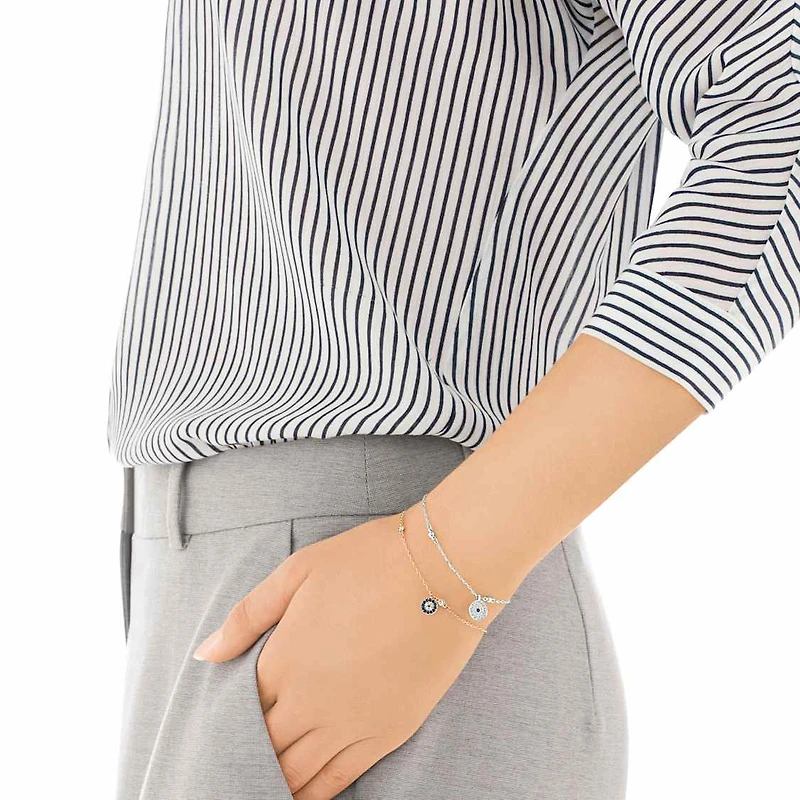 Crystal Wishes bracelet, Set (2), Evil eye, Blue, Mixed metal finish by SWAROVSKI