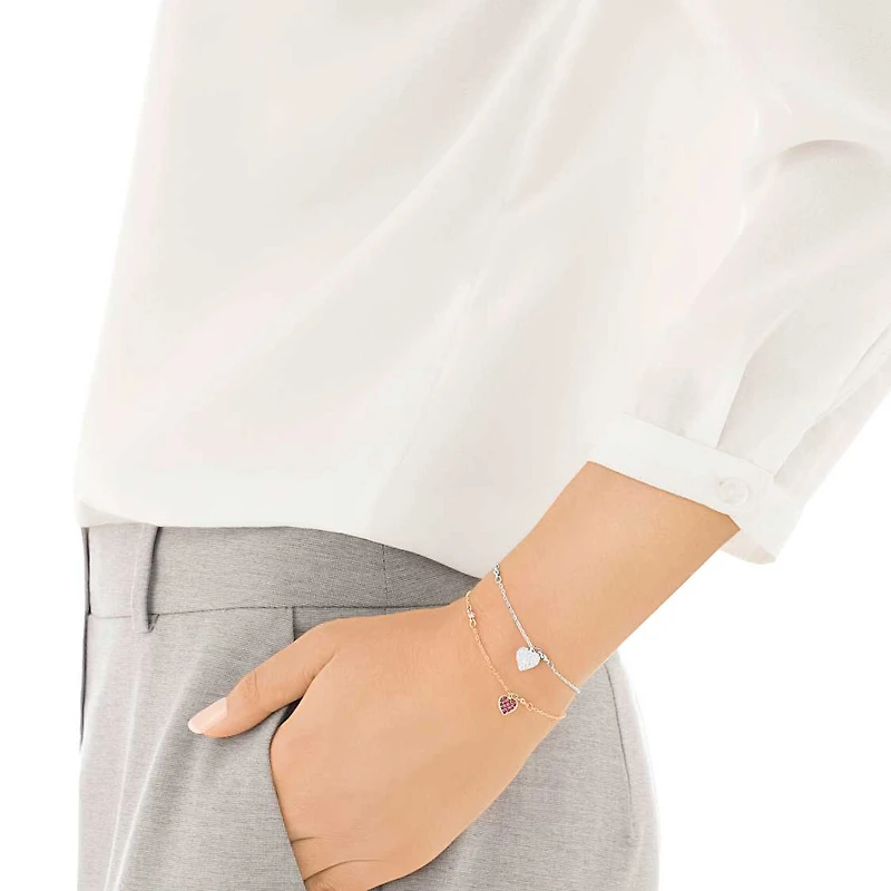 Crystal Wishes bracelet, Set (2), Heart, Red, Mixed metal finish by SWAROVSKI