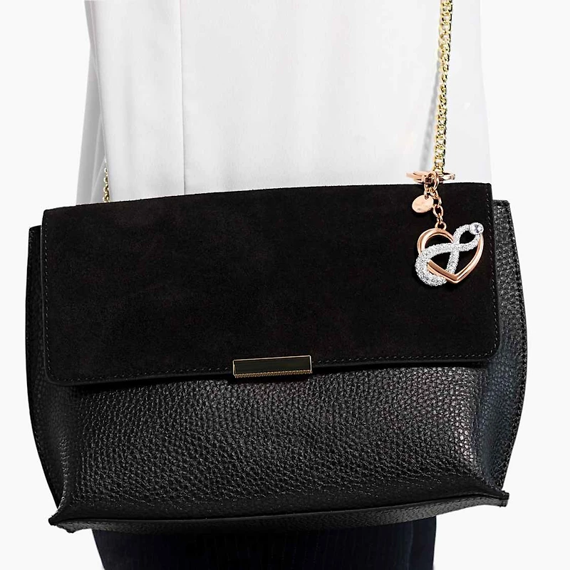 Infinite bag charm, Infinity and heart, White, Mixed metal finish by SWAROVSKI