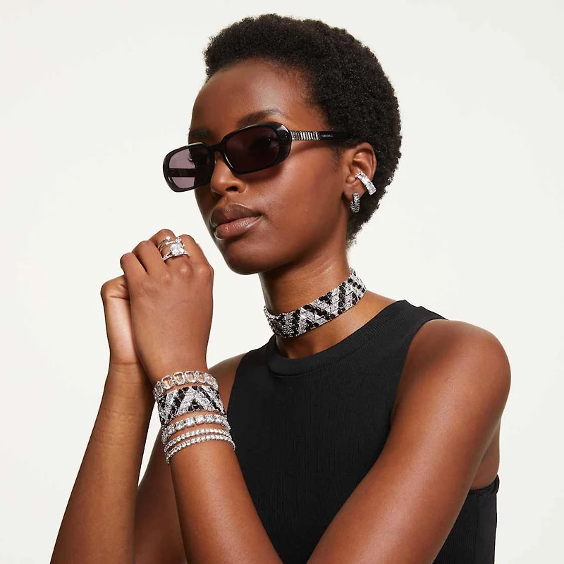 Matrix Tennis bracelet, White, Rhodium plated by SWAROVSKI