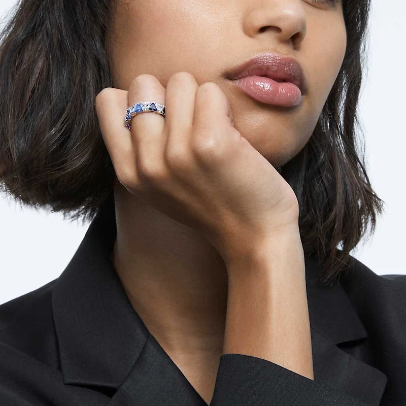 Ortyx cocktail ring, Triangle cut, Blue, Rhodium plated by SWAROVSKI