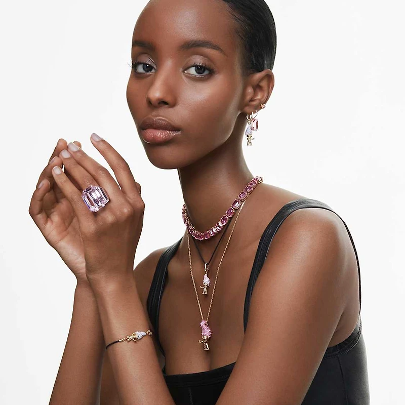 Millenia drop earrings, Octagon cut, Pink, Rose gold-tone plated by SWAROVSKI