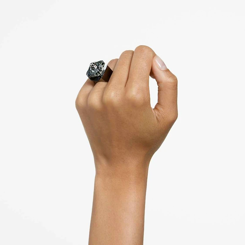 Numina cocktail ring, Octagon cut, Black, Ruthenium plated by SWAROVSKI