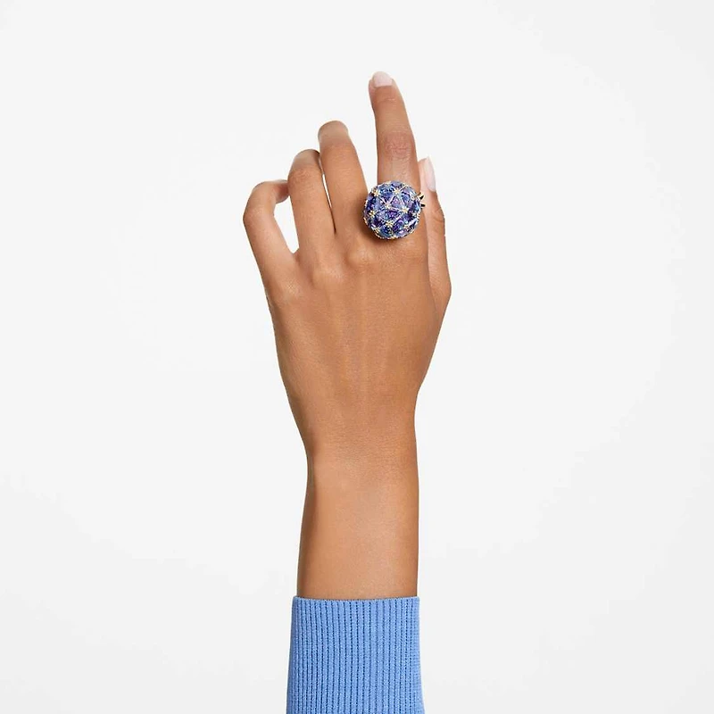 Curiosa cocktail ring, Triangle cut, Blue, Gold-tone plated by SWAROVSKI