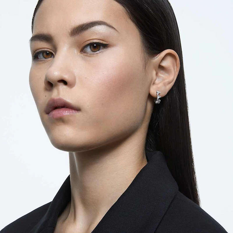 Matrix hoop earrings, White, Rhodium plated by SWAROVSKI