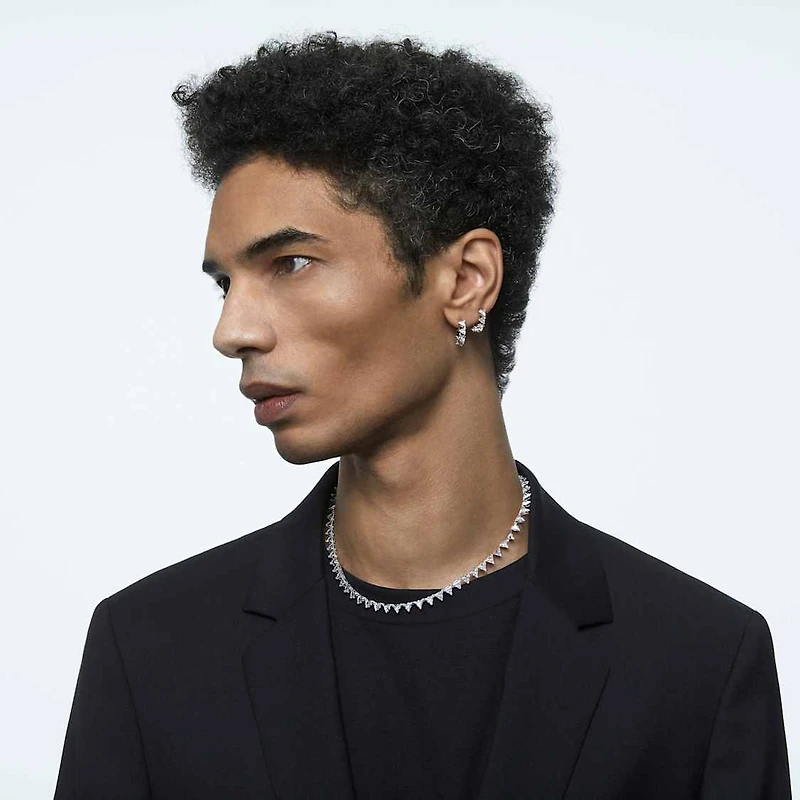 Matrix hoop earrings, White, Rhodium plated by SWAROVSKI