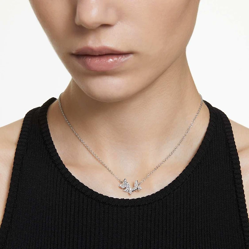 Idyllia Lilia necklace, Butterfly, White, Rhodium plated by SWAROVSKI