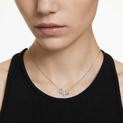 Idyllia Lilia necklace, Butterfly, White, Rhodium plated by SWAROVSKI