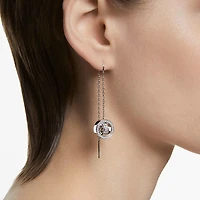 Dextera drop earrings, Pavé, Long, White, Rhodium plated by SWAROVSKI