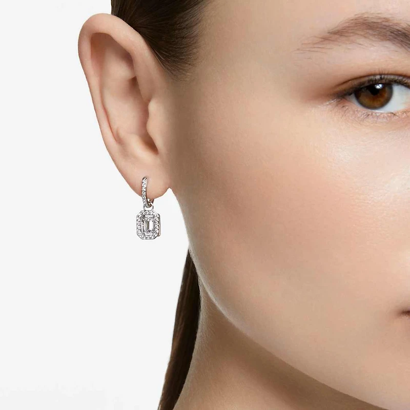 Una drop earrings, Octagon cut, White, Rhodium plated by SWAROVSKI
