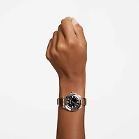 Dextera 3-hand watch, 37mm, Swiss Made, Metal bracelet, Black, Rose gold-tone finish by SWAROVSKI