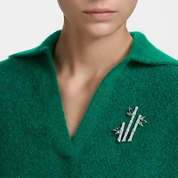 Dellium brooch, Bamboo, Green, Rhodium plated by SWAROVSKI